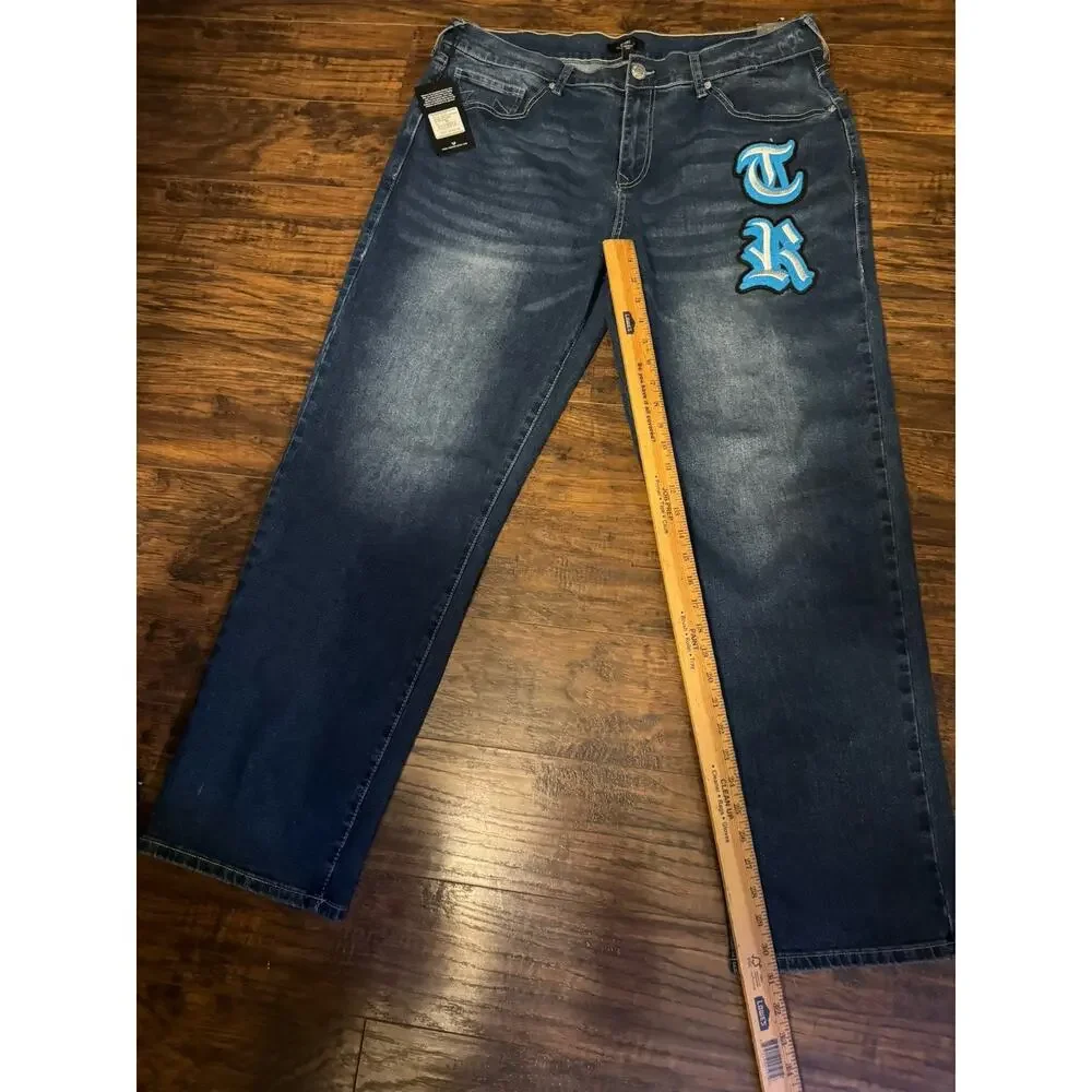 True Religion Bobby Applique Relaxed Baggy Jeans 36x32 Medium Blaze Wash NWT